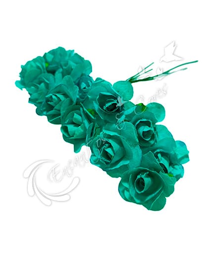 FLOR MINI ROSA DE PAPEL BUQUE COR VERDE ESMERALDA