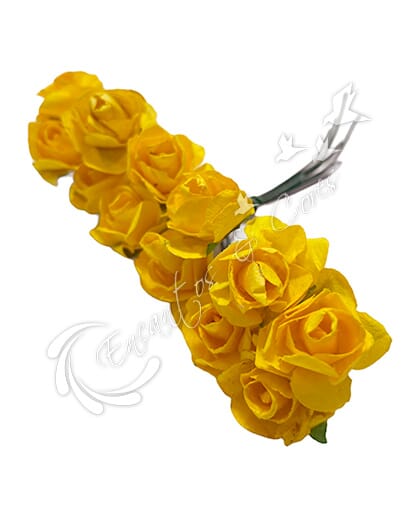 FLOR MINI ROSA DE PAPEL BUQUE COR AMARELO
