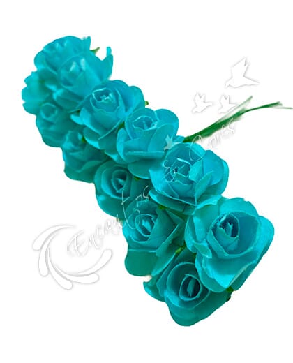 FLOR MINI ROSA DE PAPEL BUQUE COR AZUL CLARO