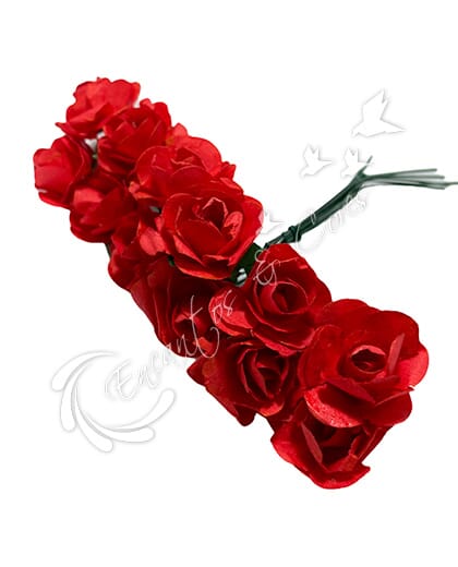 FLOR MINI ROSA DE PAPEL BUQUE COR VERMELHO