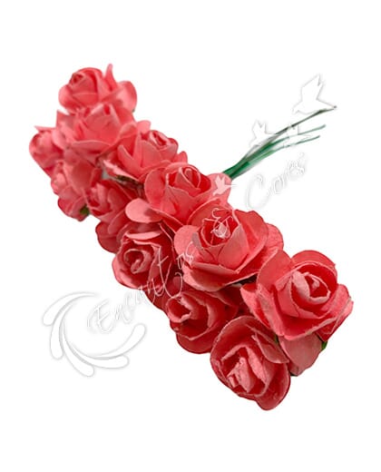 FLOR MINI ROSA DE PAPEL BUQUE COR CORAL