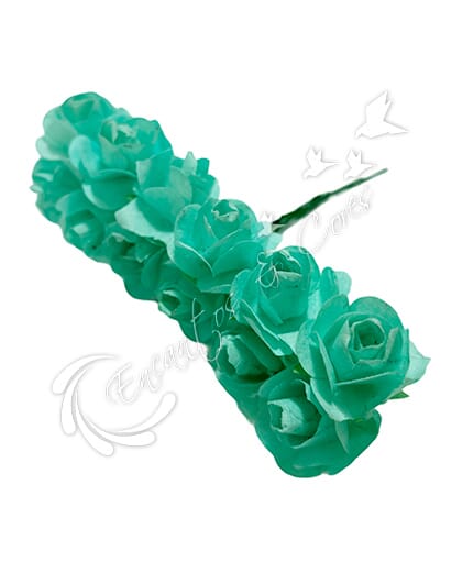 FLOR MINI ROSA DE PAPEL BUQUE COR VERDE CLARO