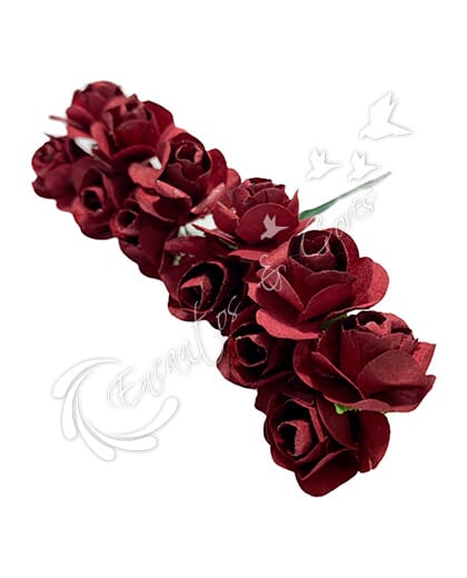 FLOR MINI ROSA DE PAPEL BUQUE COR VINHO
