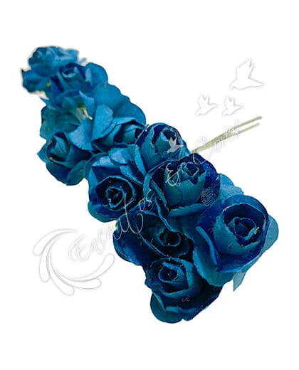 FLOR MINI ROSA DE PAPEL BUQUE COR AZUL ESCURO